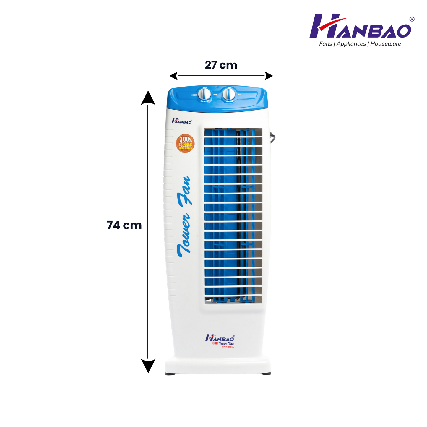 Hanbao Tower Fan- Gati, copper coil motor 30 months Warranty