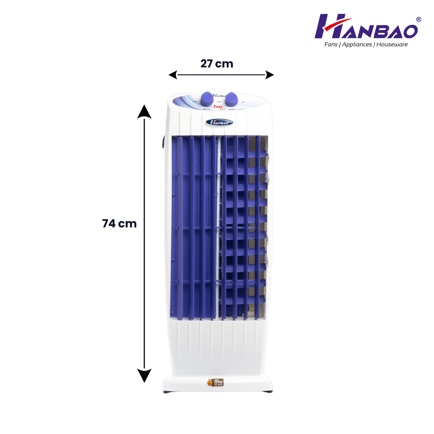 Hanbao Tezz Plus Tower Fan - 100% copper motor, 36 months warranty