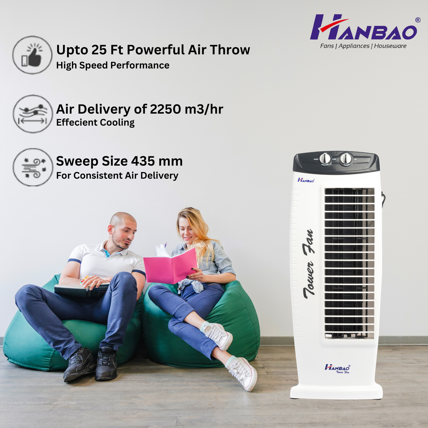 Hanbao Tower Fan - Regular, 12 months Warranty