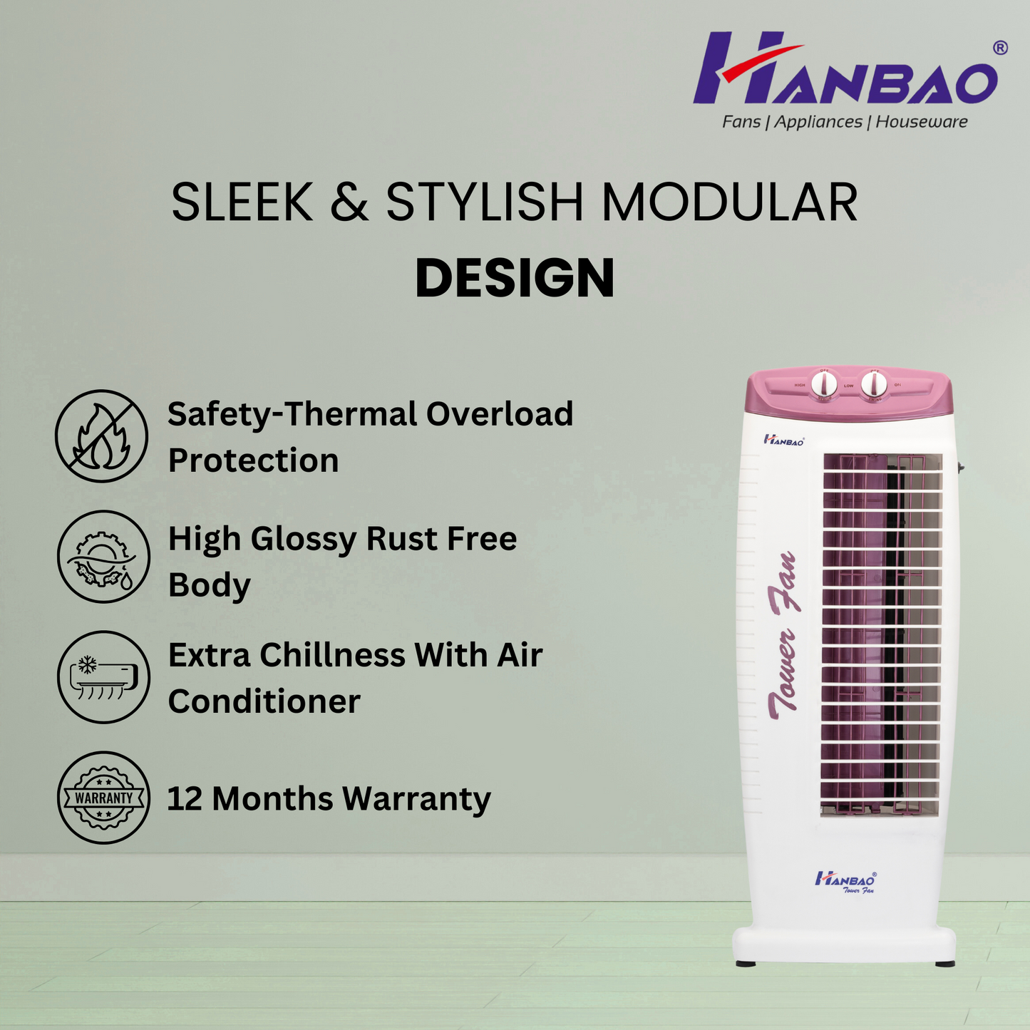 Hanbao Tower Fan- Vaayu, 12 months Warranty