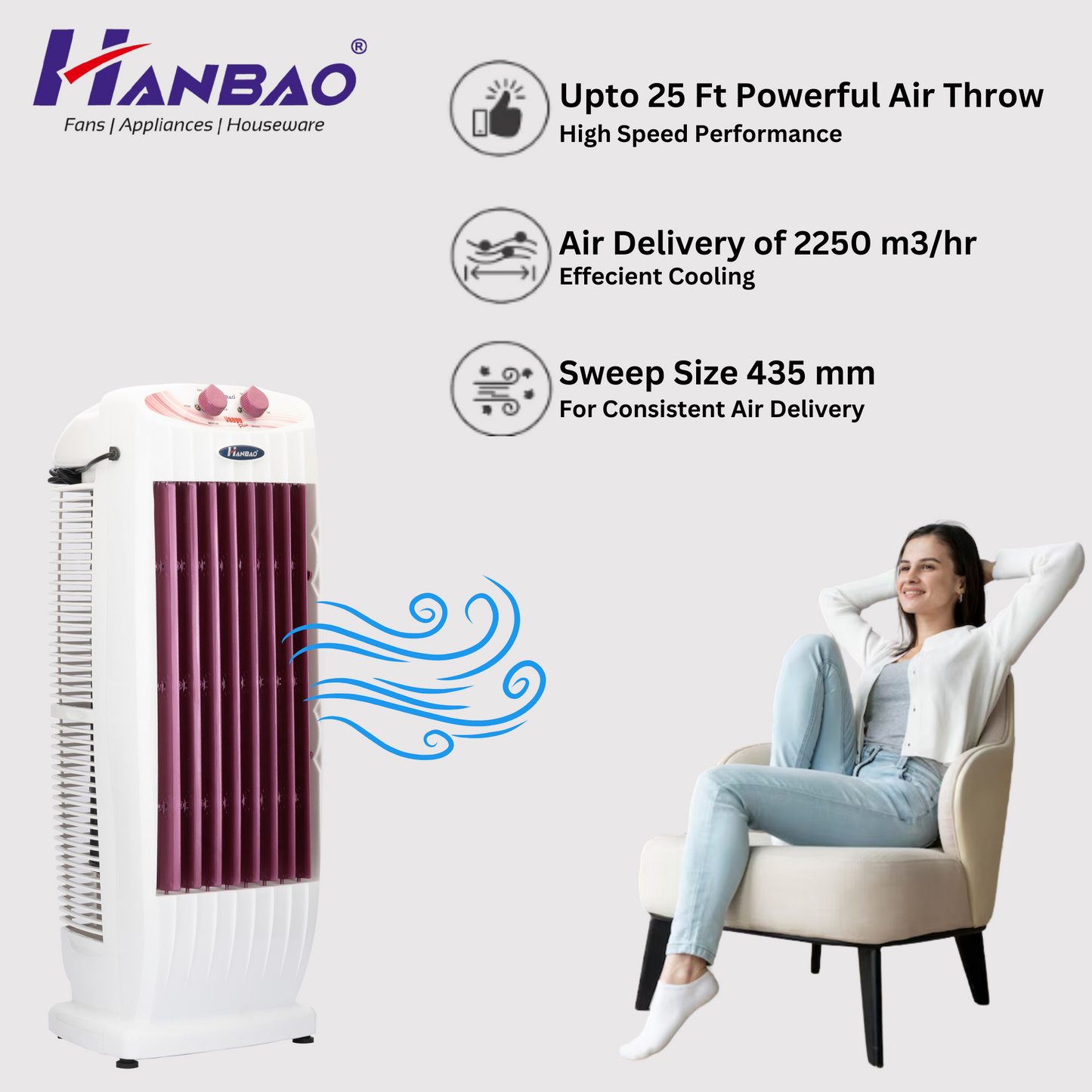 Hanbao Tower Fan- Vaayu Plus, 18 months Warranty