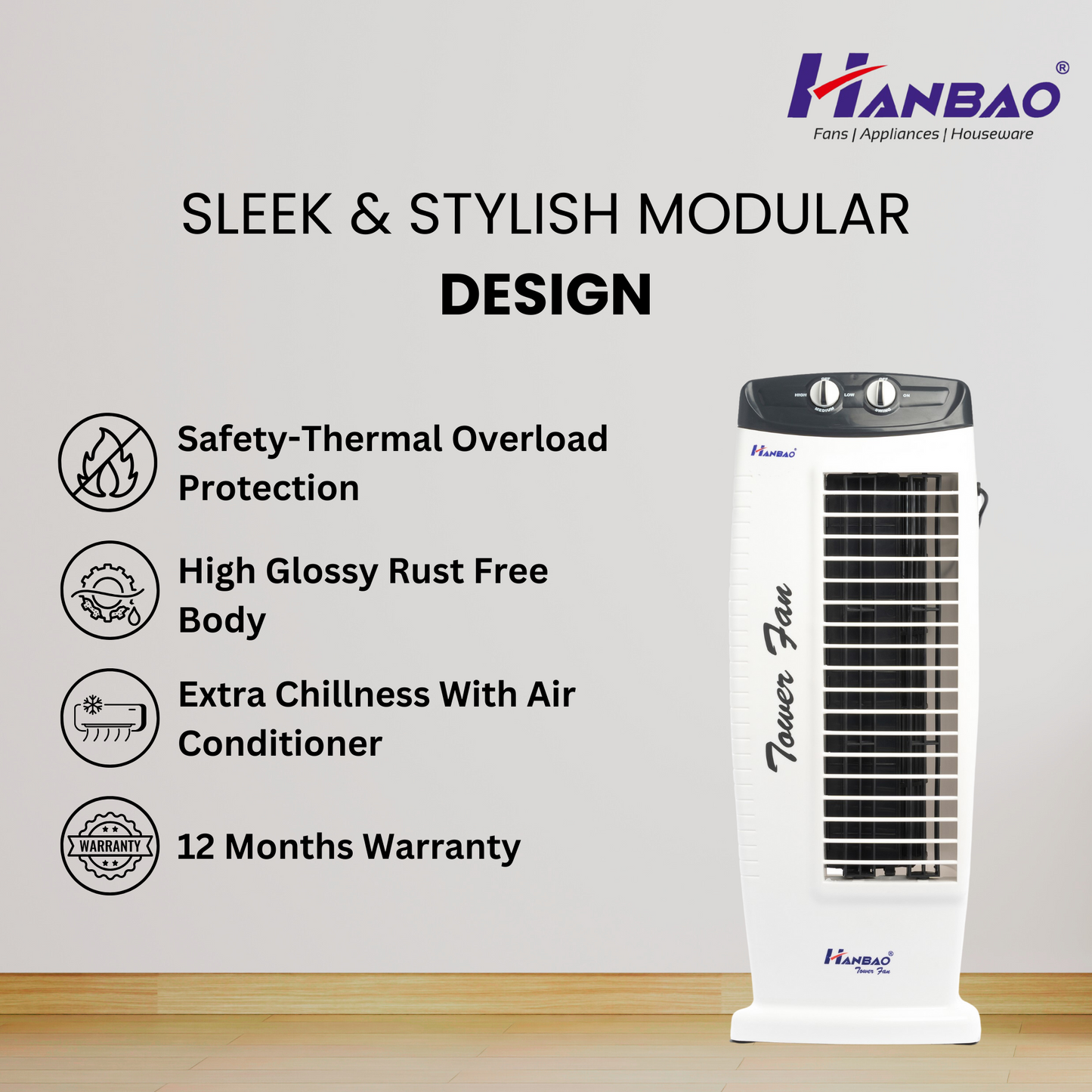 Hanbao Tower Fan - Regular, 12 months Warranty