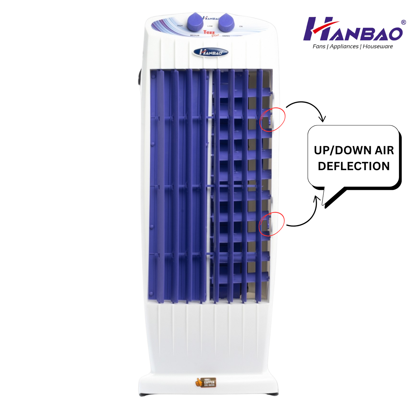 Hanbao Tezz Plus Tower Fan - 100% copper motor, 36 months warranty