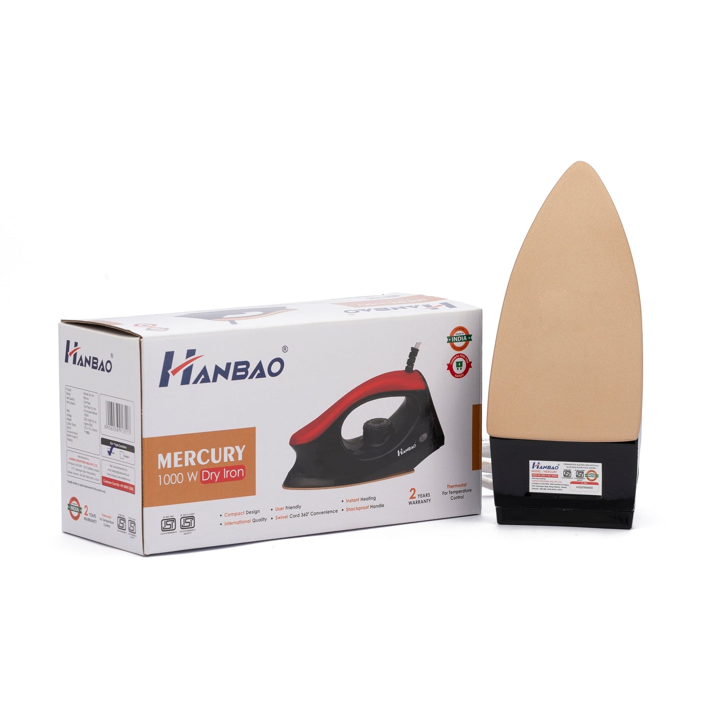 HANBAO MERCURY Electric Dry Iron - 1000W, 2 Years Warranty*