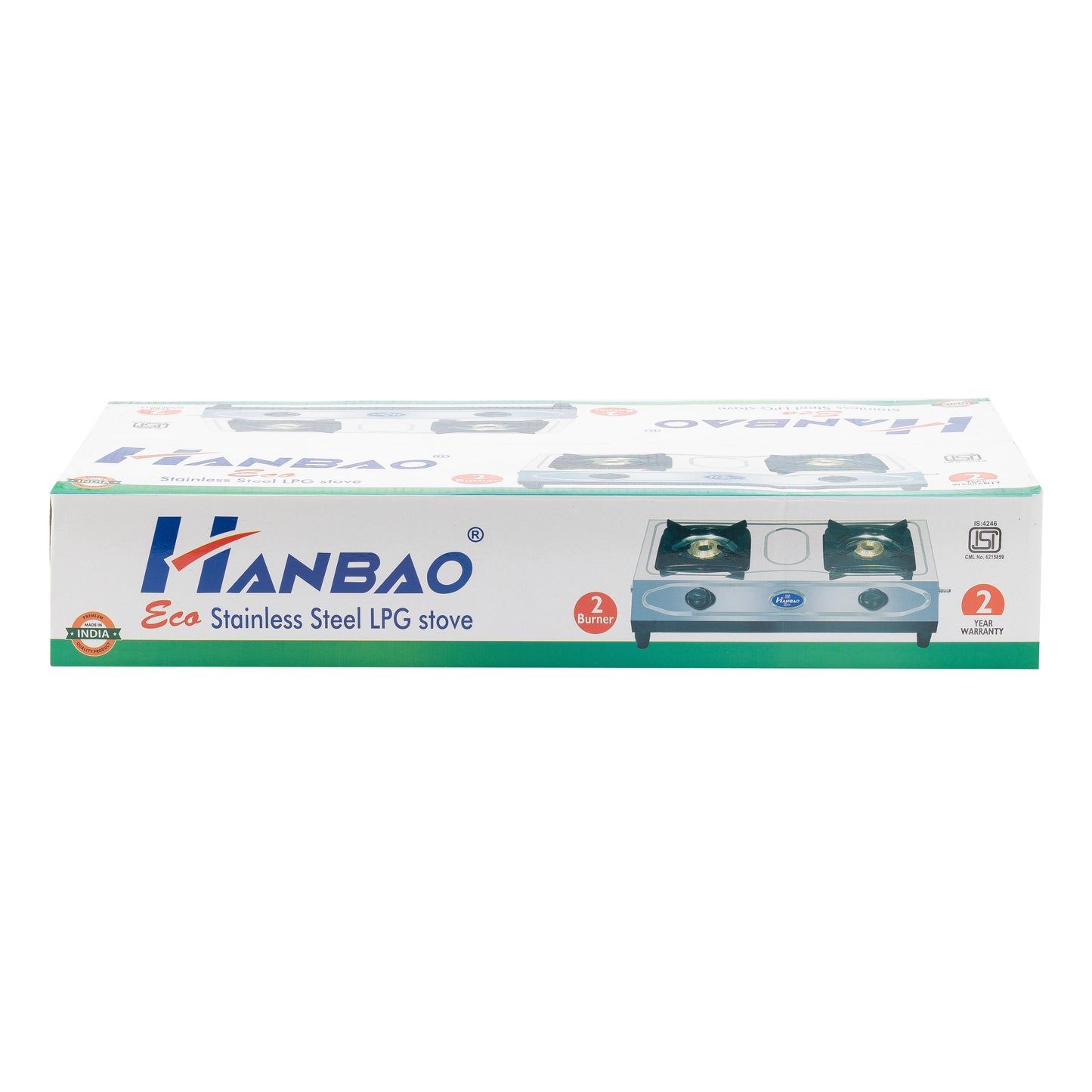 Hanbao Stainless Steel 2-Burner LPG Gas Stove, ECO, with 2 years Warranty