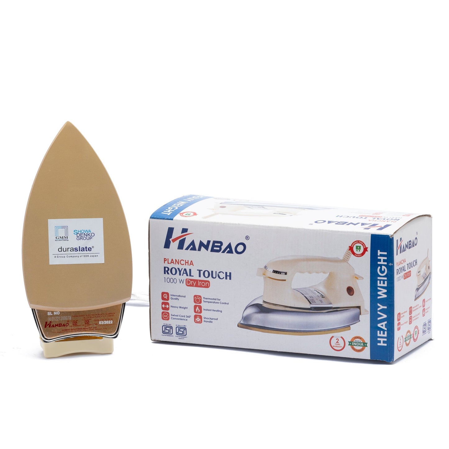 HANBAO PLANCHA ROYAL TOUCH Heavy Weight Dry Iron - 1000W, 2 Years Warranty*