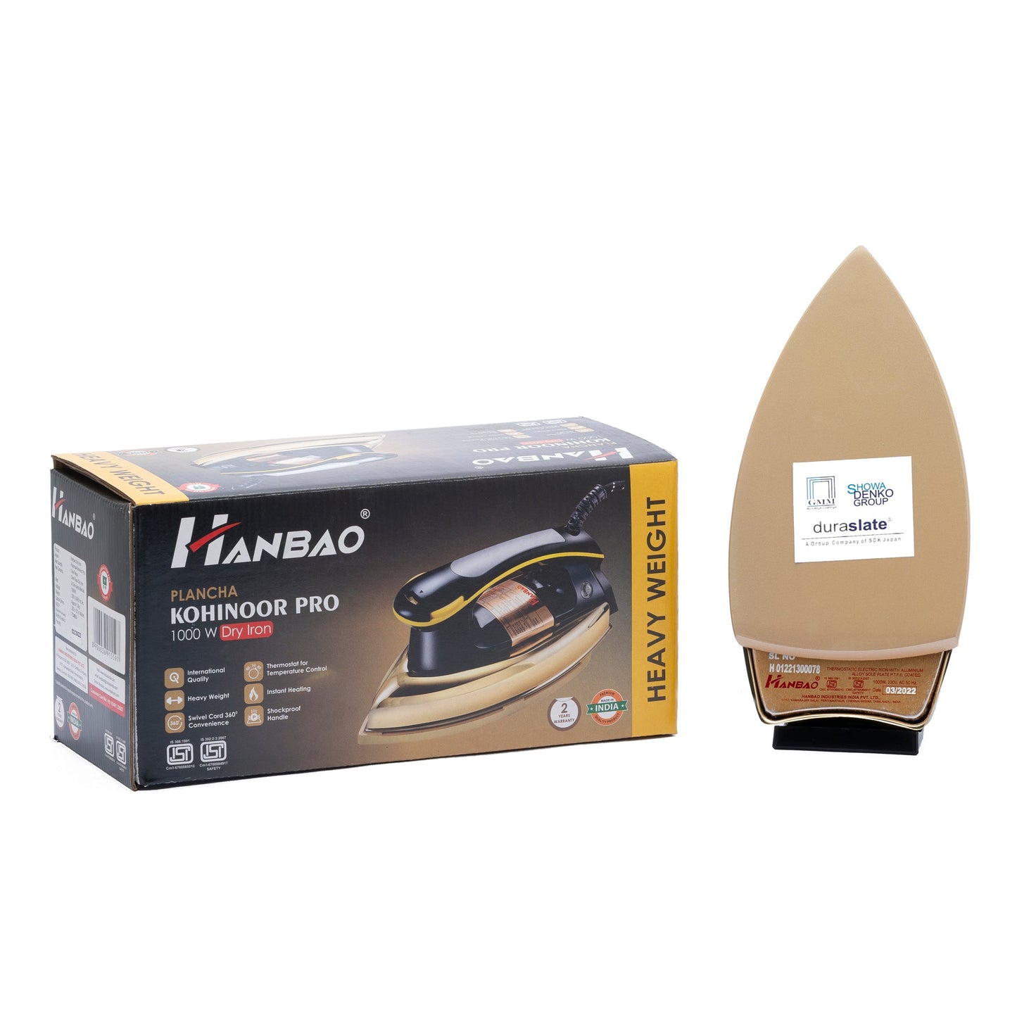 HANBAO PLANCHA KOHINOOR PRO Heavy Weight Dry Iron, 1000W, 2 Years Warranty*