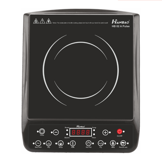 HANBAO induction stove with digital display on a white background