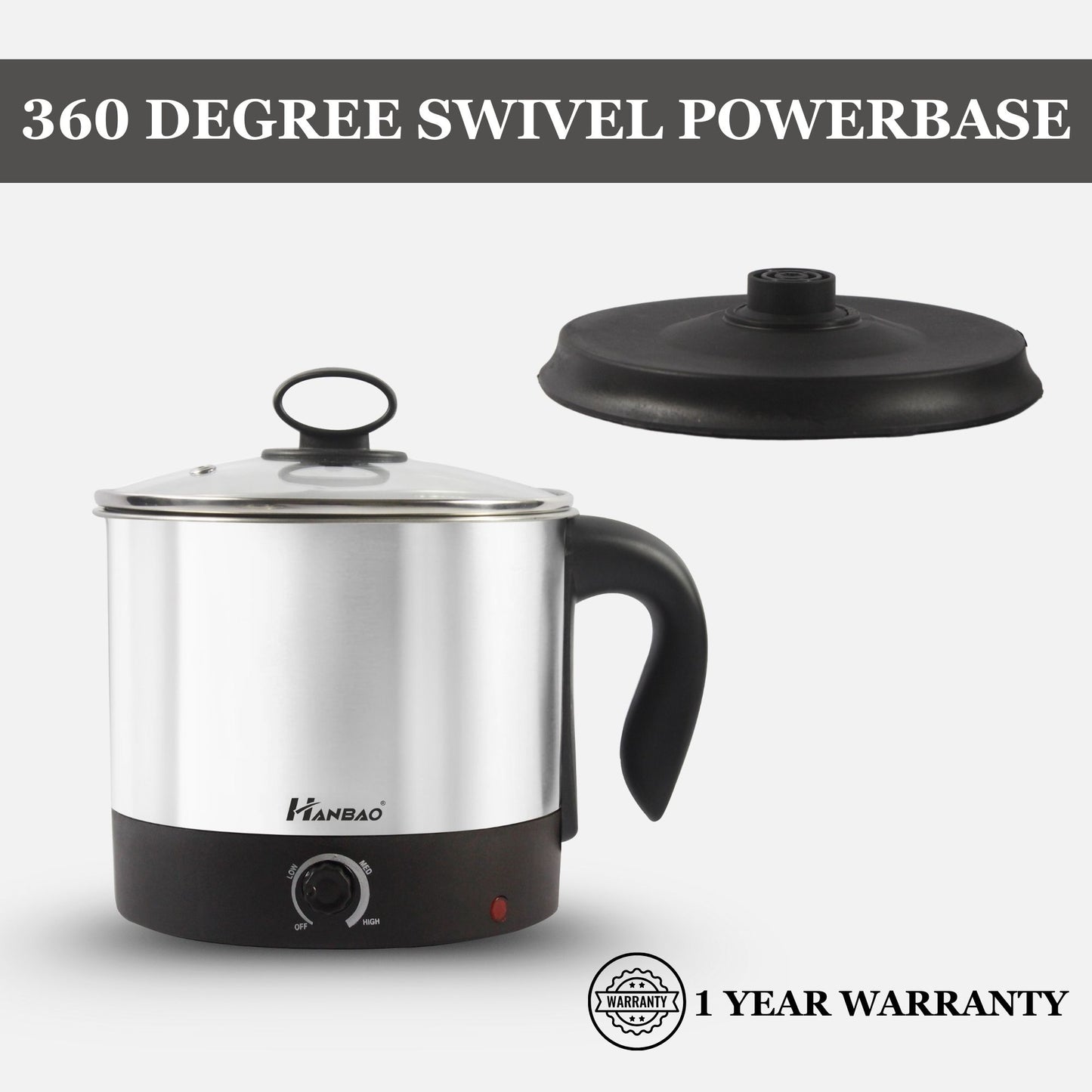 Hanbao Garma Garam 1.5ltrs SS Electric Multi Cook Kettle, Travel Kettle, Instant Food Kettle, 600W, 1 Year warranty, Silver Black