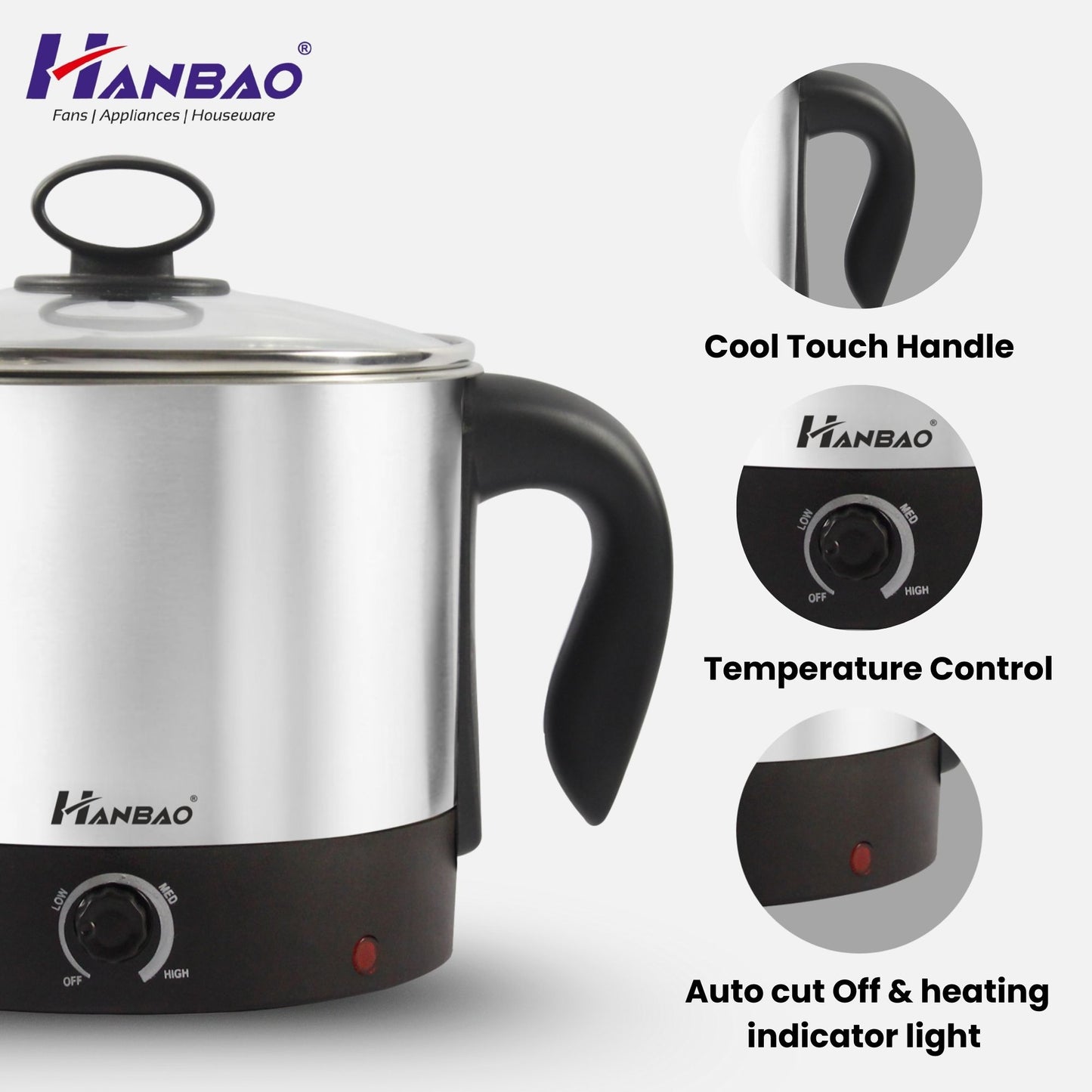 Hanbao Garma Garam 1.5ltrs SS Electric Multi Cook Kettle, Travel Kettle, Instant Food Kettle, 600W, 1 Year warranty, Silver Black