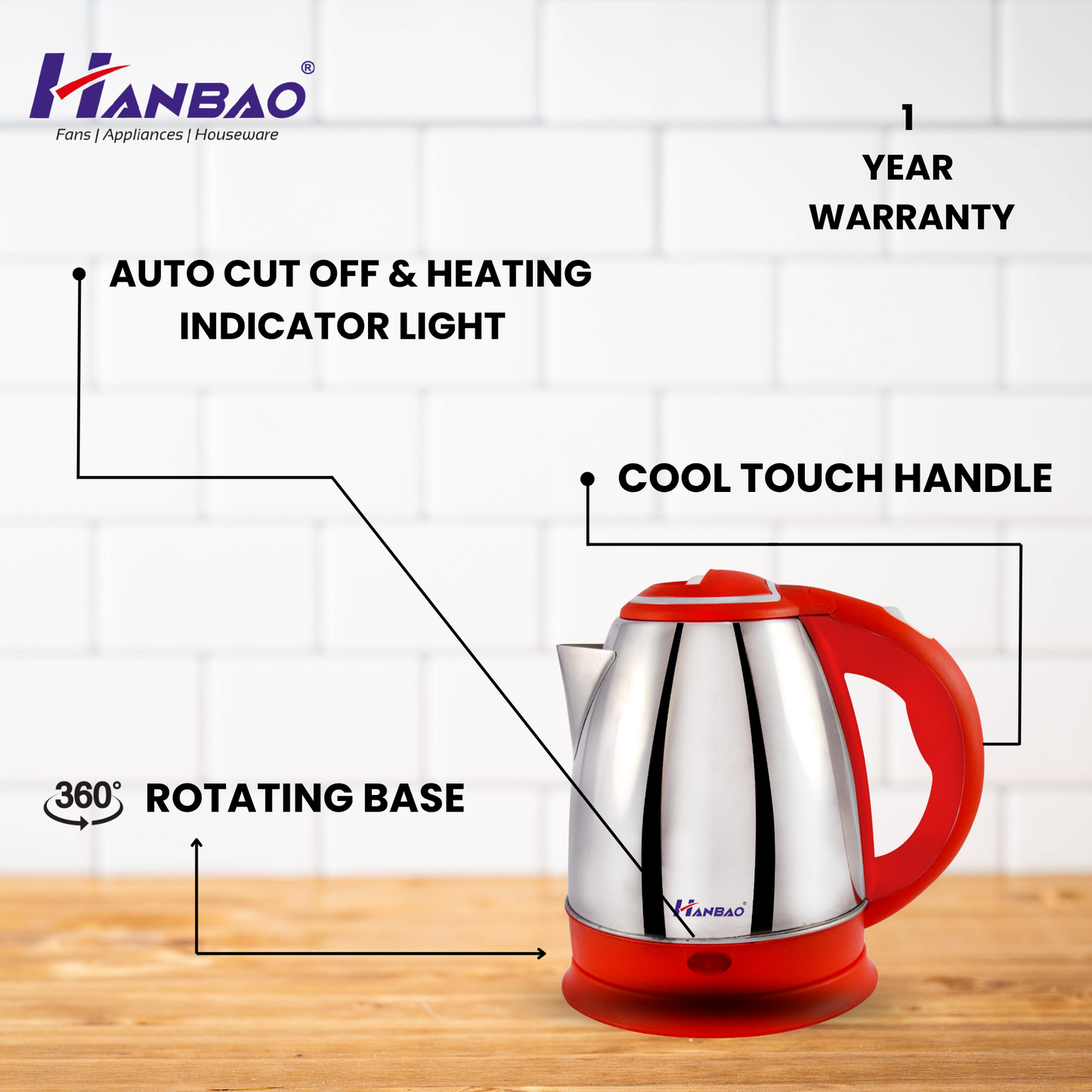 Hanbao 1.5 litre Garma Garam Electric Kettle | 1350W | 1 Year warranty