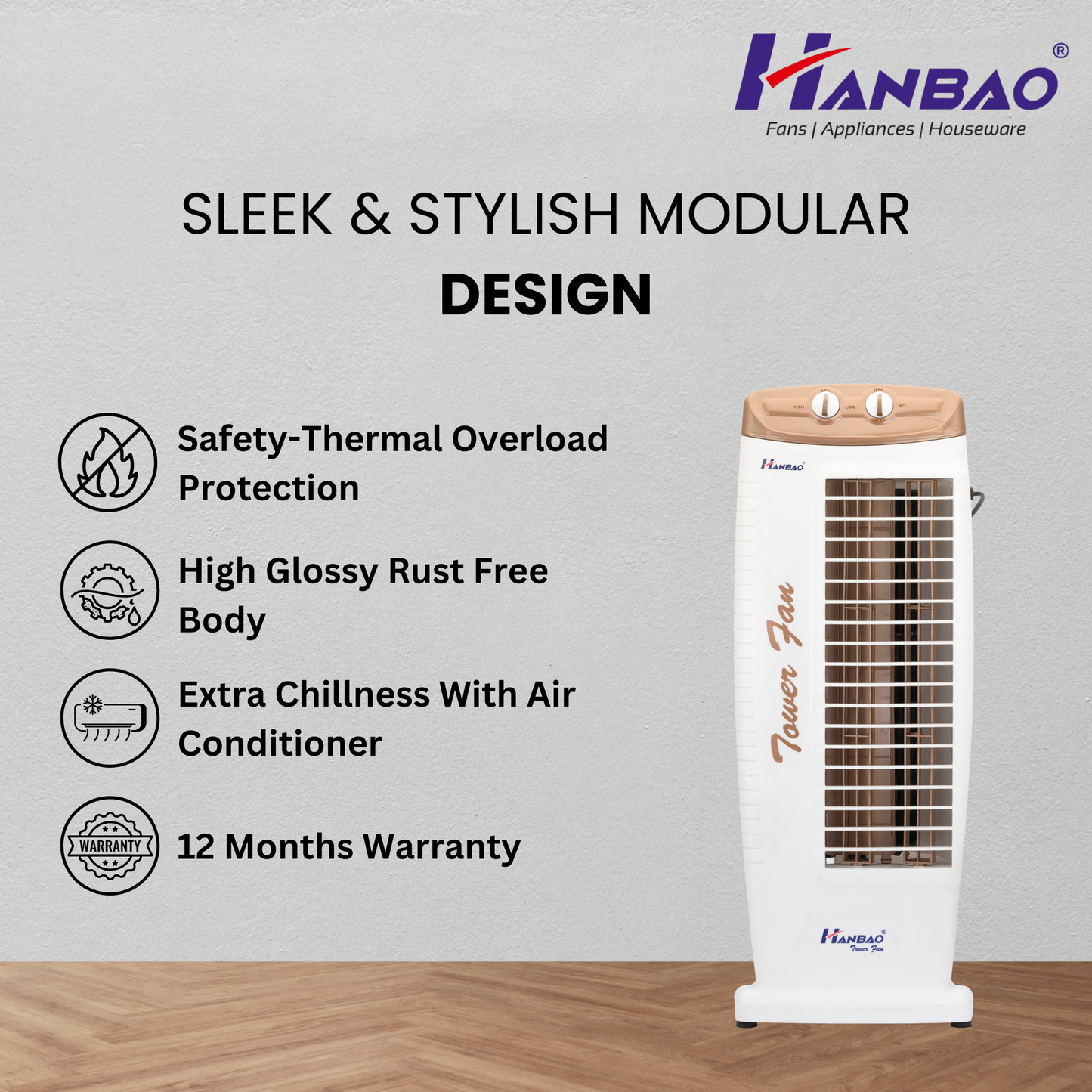 Hanbao Tower Fan- Visiri, 12 months Warranty