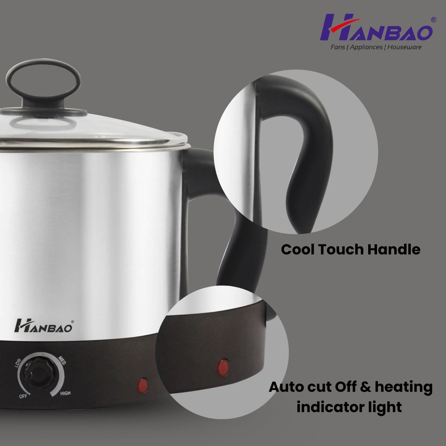 Hanbao Garma Garam 1.5ltrs SS Electric Multi Cook Kettle, Travel Kettle, Instant Food Kettle, 600W, 1 Year warranty, Silver Black