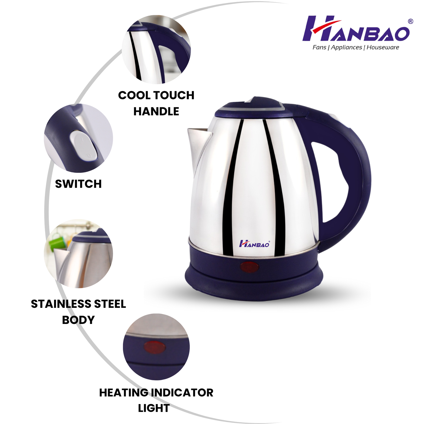 Hanbao 1.5 litre Garma Garam Electric Kettle | 1350W | 1 Year warranty