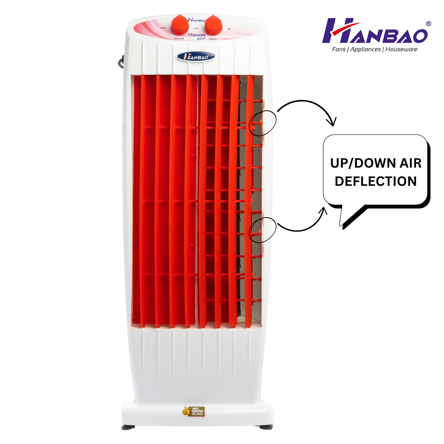 Hanbao Hawaa Plus Tower Fan - 100% copper motor, 24 months warranty