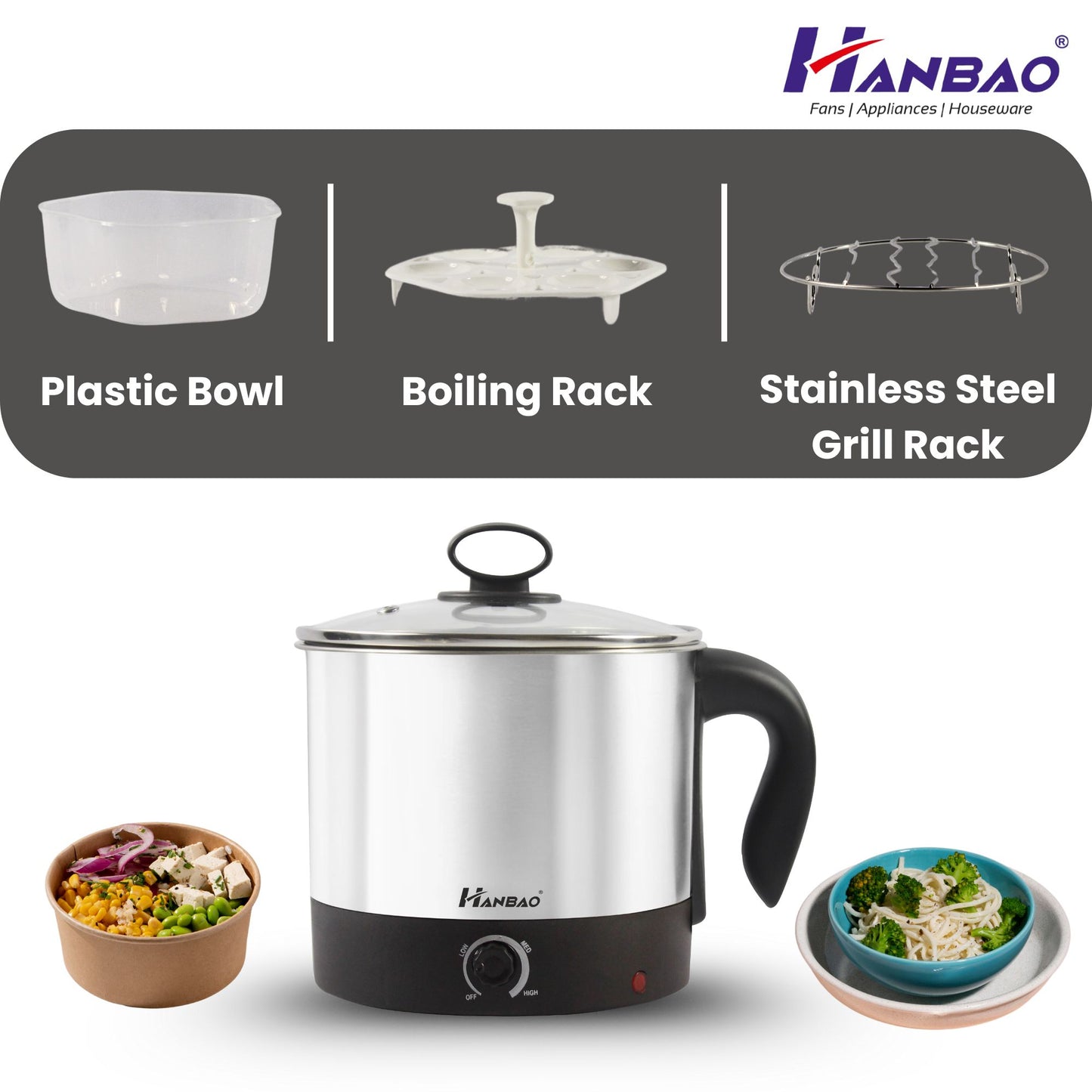 Hanbao Garma Garam 1.5ltrs SS Electric Multi Cook Kettle, Travel Kettle, Instant Food Kettle, 600W, 1 Year warranty, Silver Black