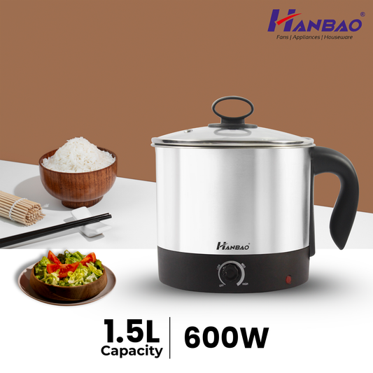 Hanbao Garma Garam 1.5ltrs SS Electric Multi Cook Kettle, Travel Kettle, Instant Food Kettle, 600W, 1 Year warranty, Silver Black