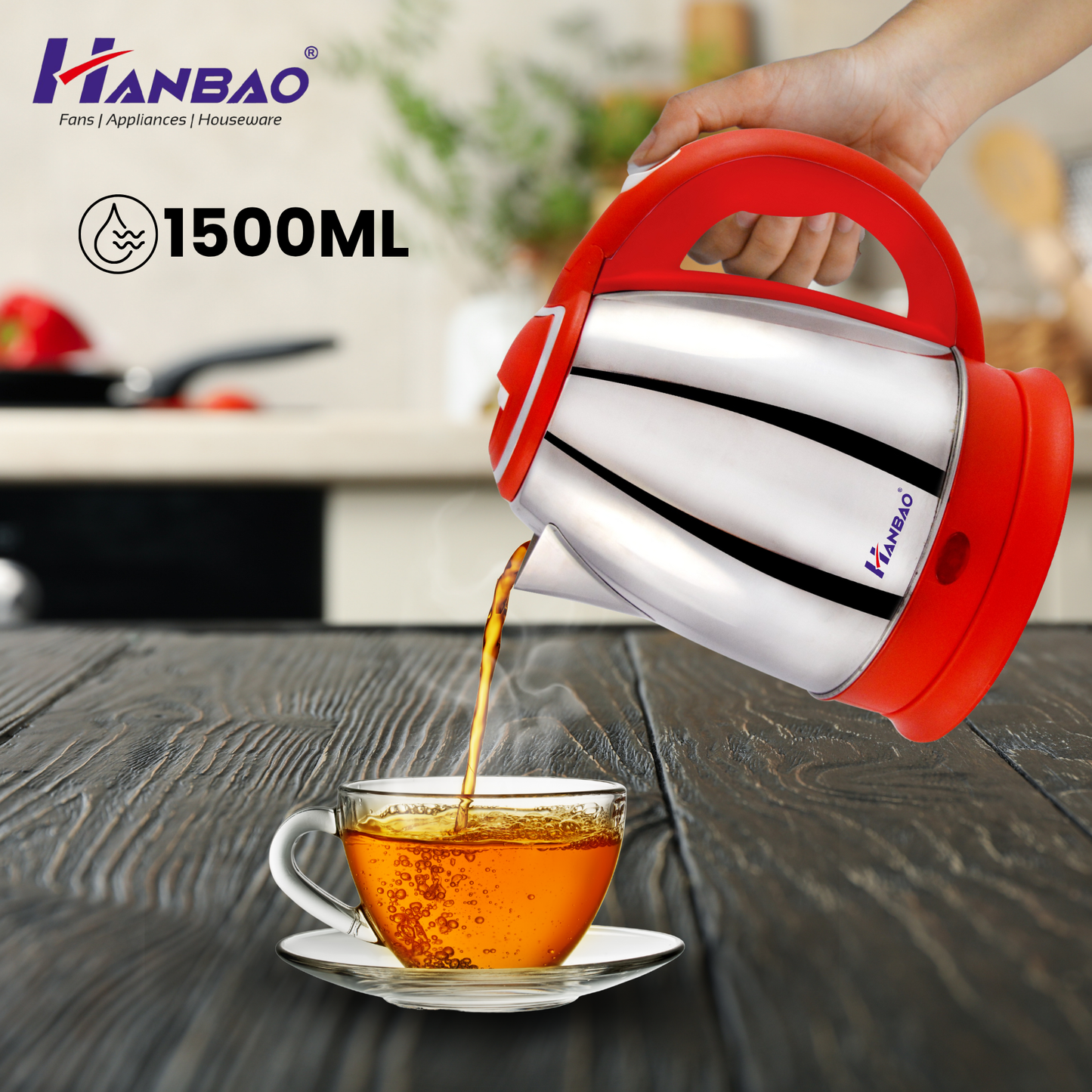 Hanbao 1.5 litre Garma Garam Electric Kettle | 1350W | 1 Year warranty
