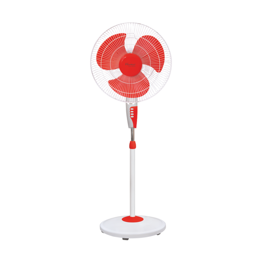 HANBAO 16" Pedestal Fan, 400mm sweep, White Red, 3-speed with 90° oscillation, Heavy duty 100% Copper motor, Height Adjustable, 2 Year Warranty, Cool HAWAA