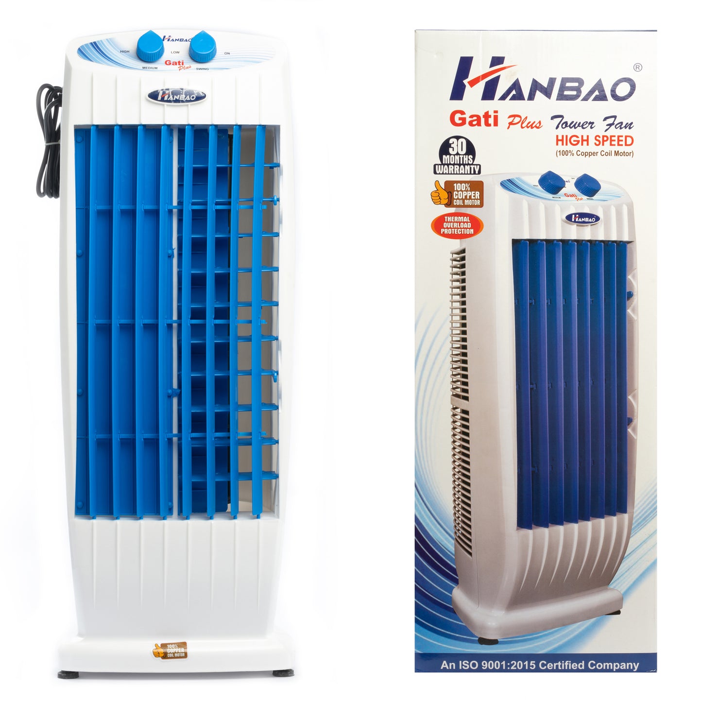 Hanbao Gati Plus Tower Fan - 100% copper motor, 30 months warranty