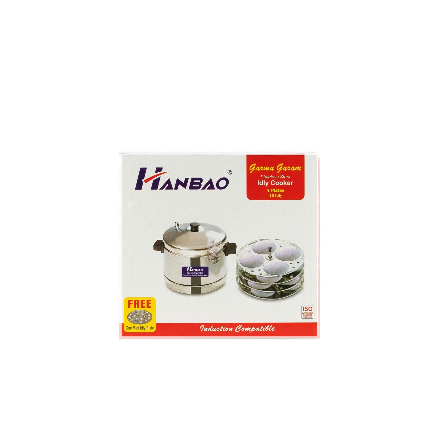 Hanbao SS 4 plates Idly Cooker, 4 Plates + 1 Mini idly Plate (FREE), Garma Garam