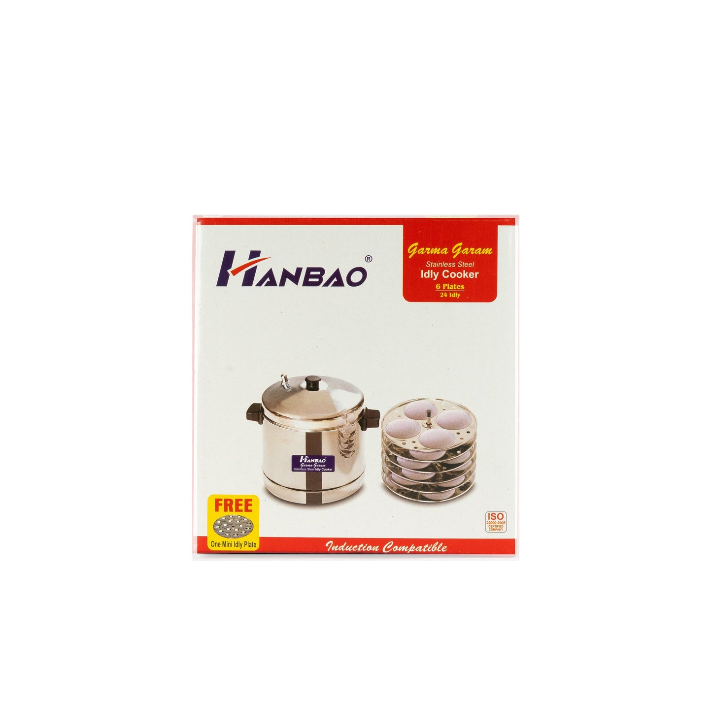 Hanbao SS 6 plates Idly Cooker, 6 Plates + 1 Mini idly Plate (FREE), Garma Garam